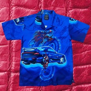 Route 66 bright blue car graphic polo shirt 🌃